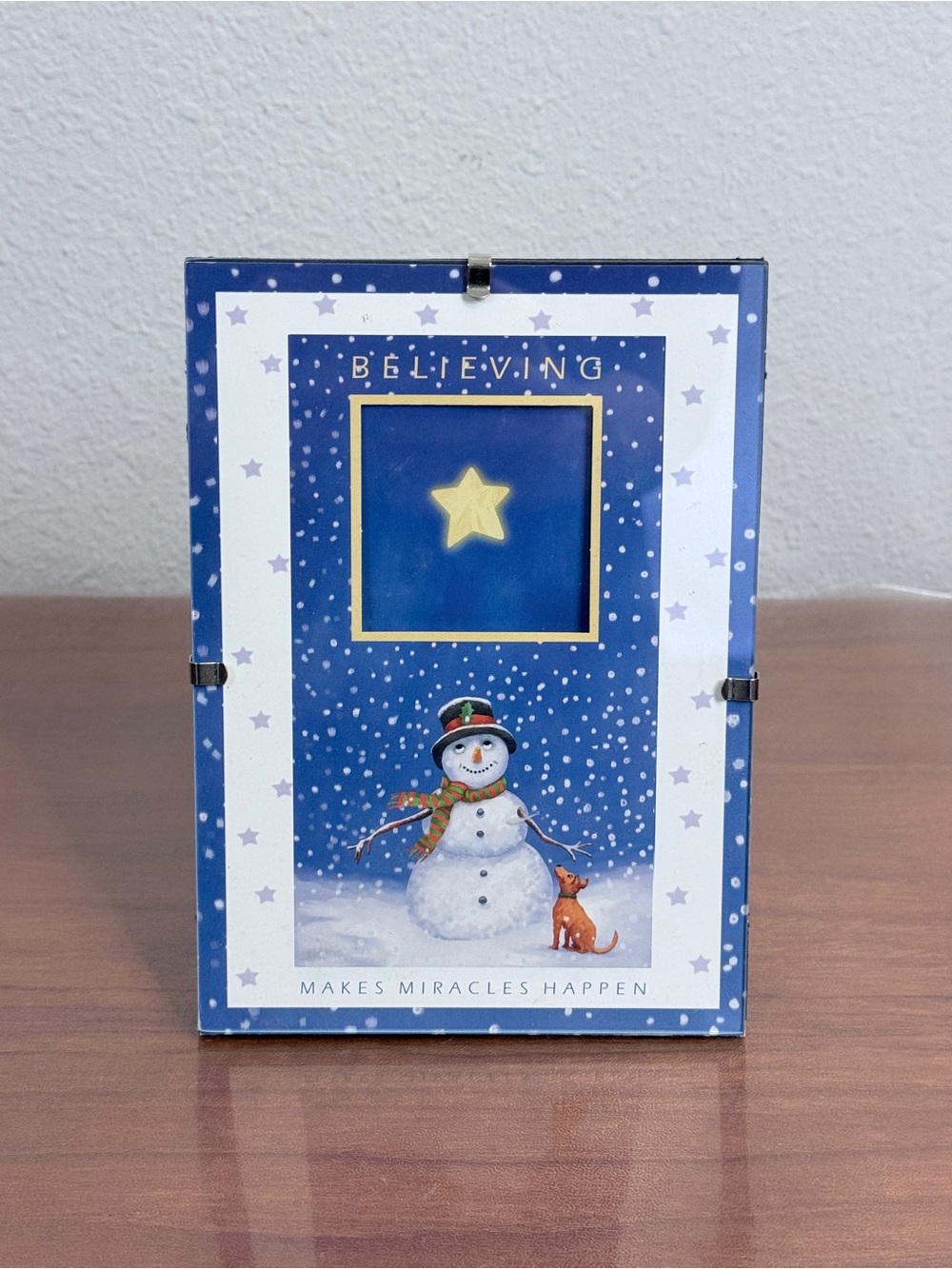 Vintage Hallmark Blue Snowman 'Believing' Plaque Tabletop Decor Christmas 5x7